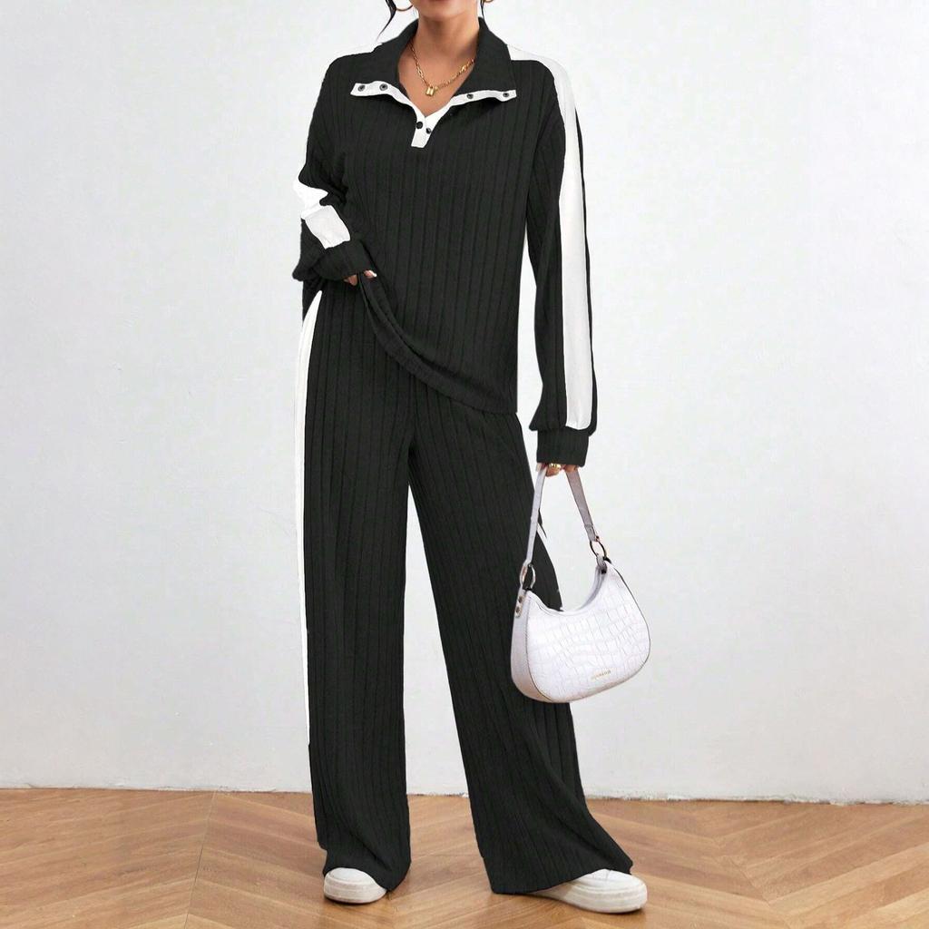 Женский свободный и удобный худи на шнурке с молнией, с цветными блоками, повседневный модный топ, однотонный комплект брюк