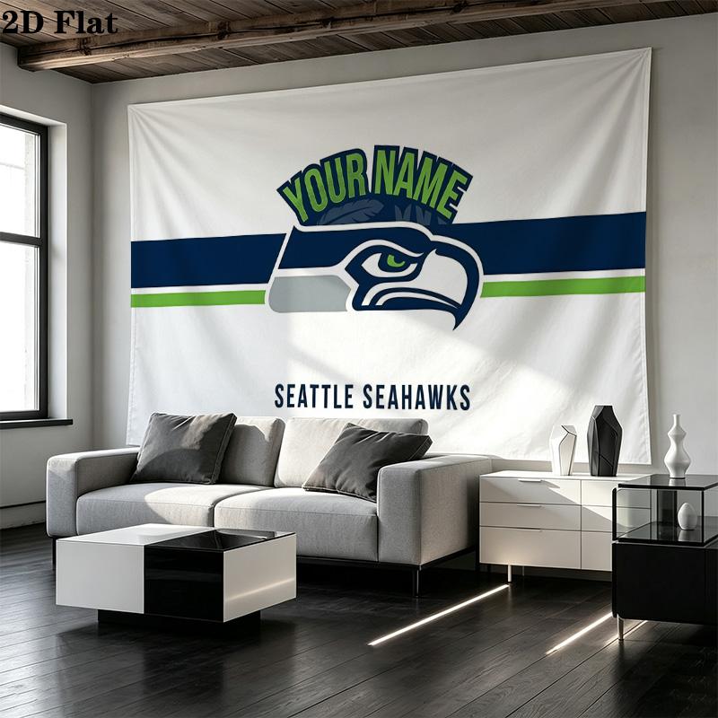Custom Name Seattle Seahawks Printed Tapestry – Wall Hanging for Bedrooms, Dorms, and Home Decor