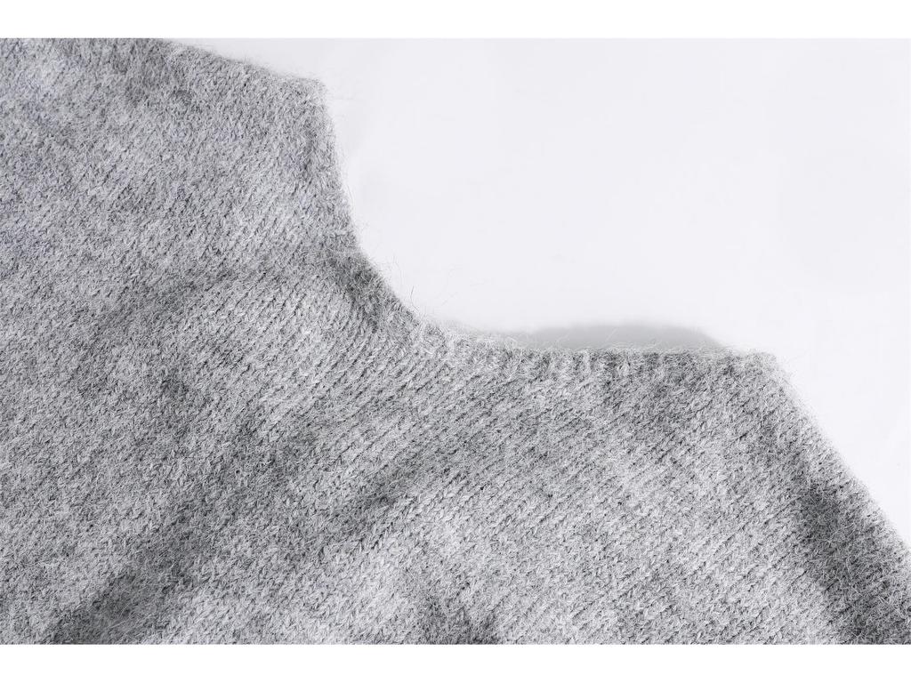 Серый трикотажный свитер-пуловер с бантом в корейском стиле: Модный, Стройнящий, Уличный Стиль для Осенних Женщин