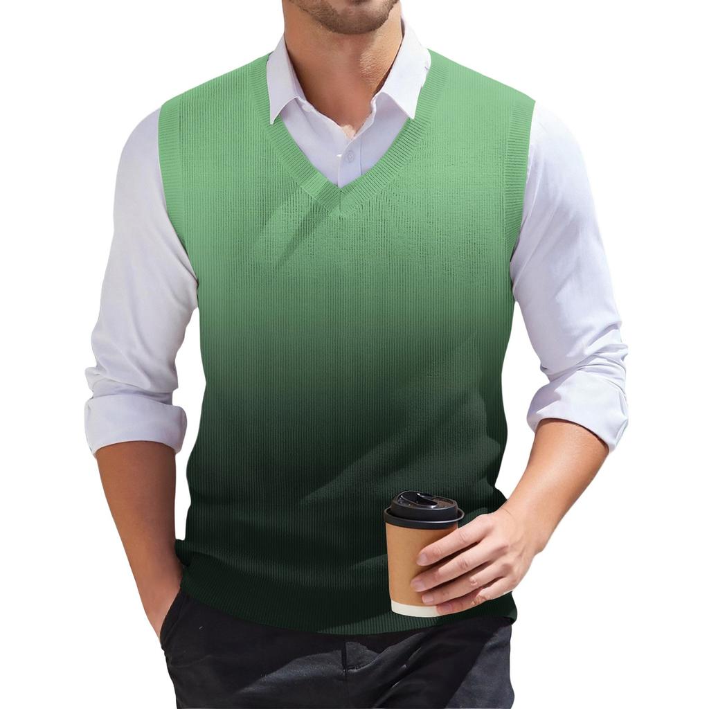 Мужской модный принтованный V-образный вырез без рукавов трикотажный пуловер