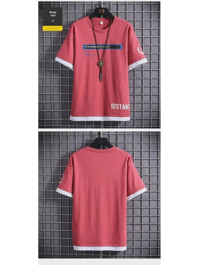 Летняя мужская модная футболка свободного кроя с коротким рукавом «два в одном» 2020 года