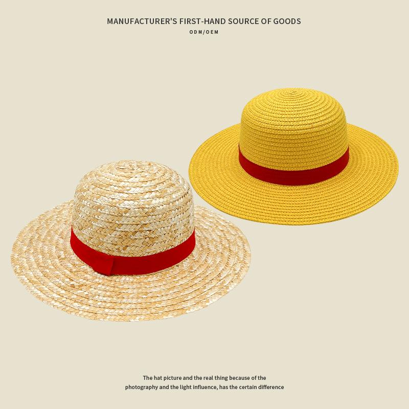 Летняя шляпа-федора ONE PIECE Luffy, соломенная шляпа, женская шляпа с плоскими полями, детская пляжная шляпа, рафия, солнцезащитная шляпа, панама