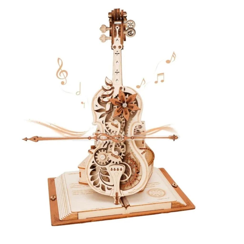 ROBOTIME AMK63 Magic Cello Adults 3D Puzzles -3D Wooden Puzzles for Adults - Wooden Music Box Puzzle to Build - Unique Music Gift Hobby Kits
