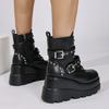 Fashion Women's Gothic Chunky Platform Ankle Boots Thick Bottom Wedges PU Leather Combat Shoes Woman Rivet Buckle Decor Black Punk Boots
