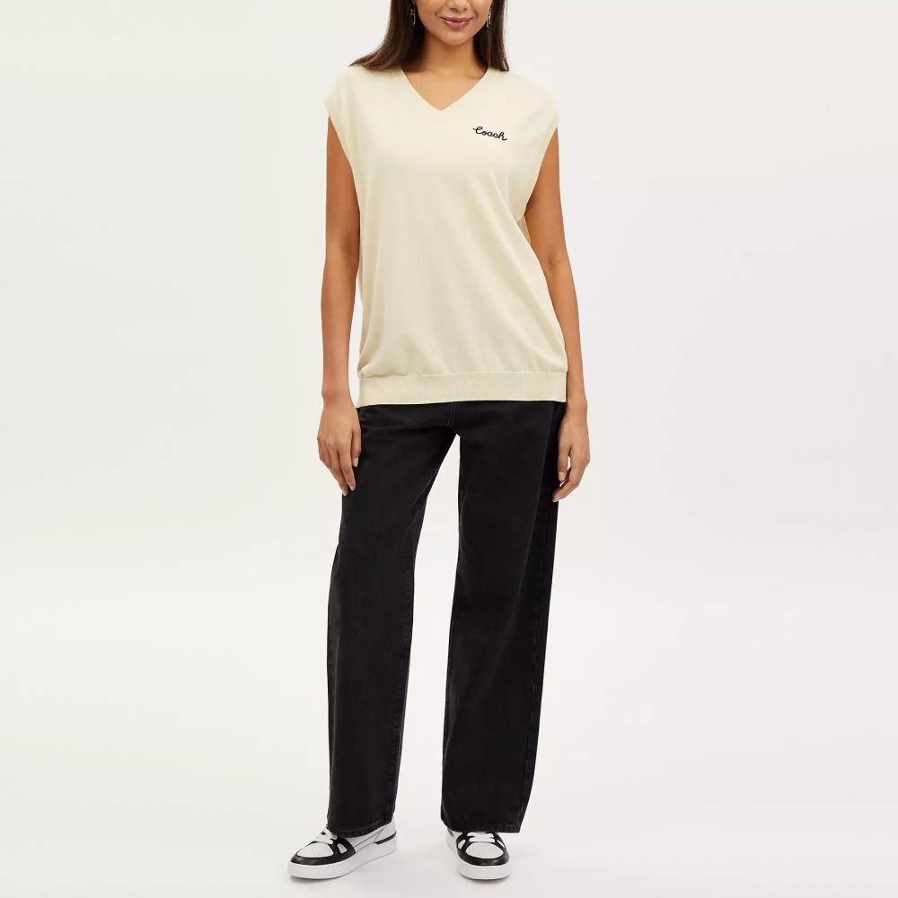 Coach Свитер жилет кремовый