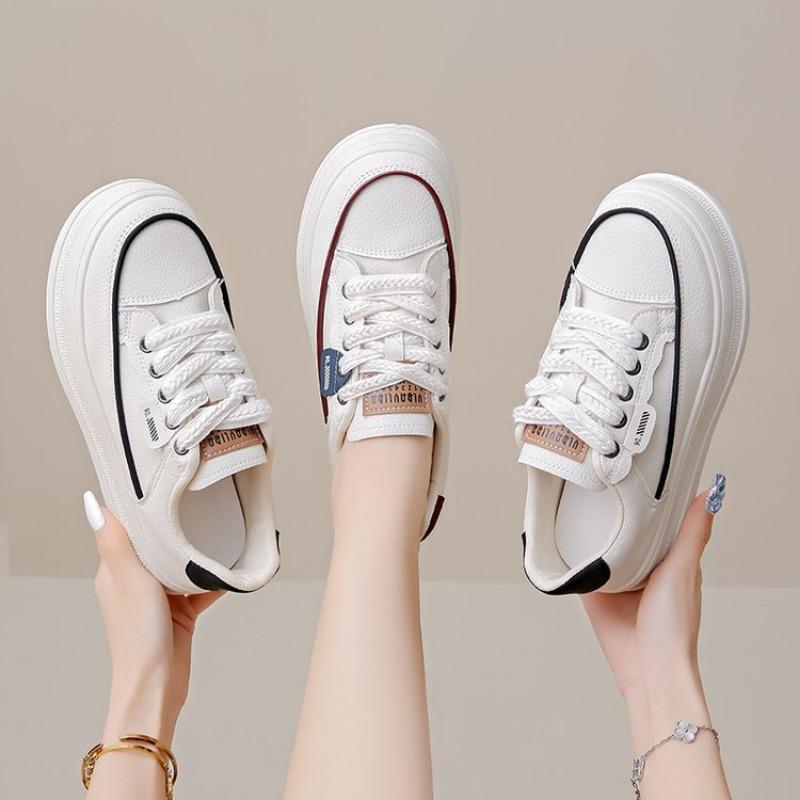 New Women Casual Shoes White Pu Lace-Up Woman Sneakers Fashion Korean Version Women Tennis Shoes Platform Sneakers
