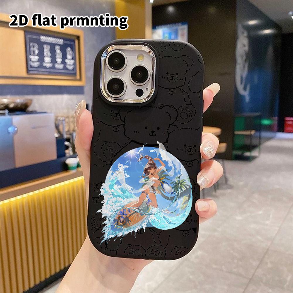 Phone case: 2D flat design suitable for iPhone 18 17 16 15 14 13 Pro protective case, couple style, surfing girl, Christmas and Halloween gifts