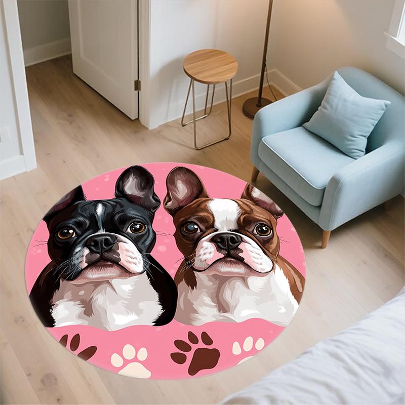 Cute Boston Terrier pattern round rug,Carpet Rug for Living Room Bedroom Playroom ,Non-slip Floor Mat,Holiday Gifts and Birthday Gifts.