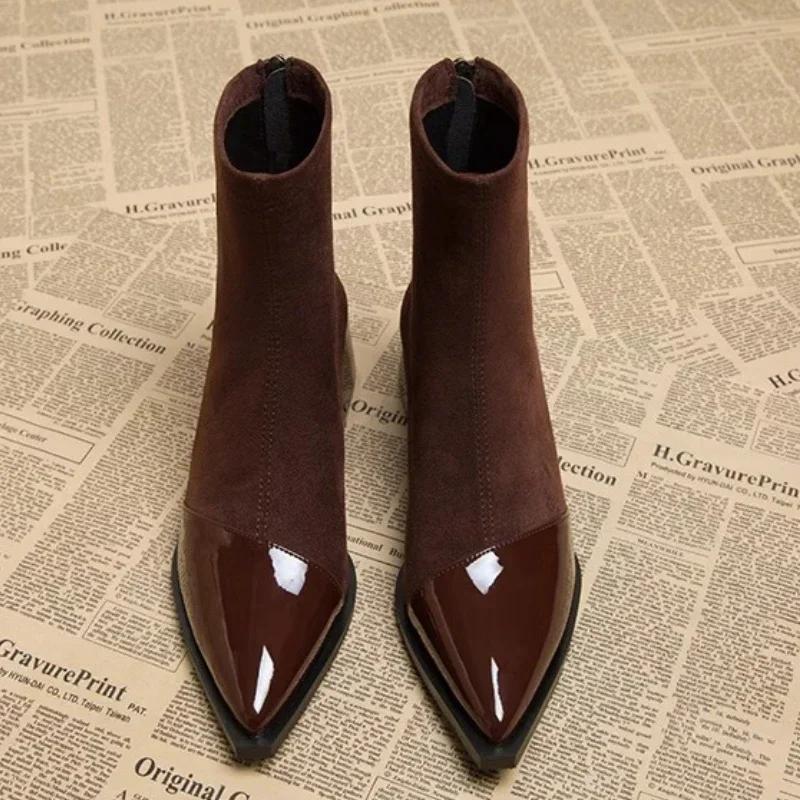 Весна и осень Высококачественные женские сапоги на низком каблуке для вечеринок 2024 года. Продажа новых стильных женских сексуальных однотонных модных сапог с острым носком