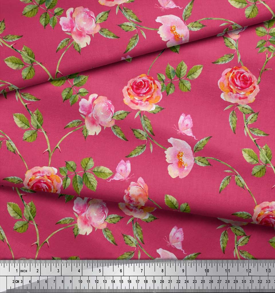 Soimoi Японская креп-сатиновая ткань с листьями, розами и пионами, ткань с цветочным принтом по метрам, 42 дюйма
