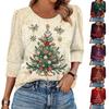 Женская мода Повседневная рубашка с принтом 'Рождество' 3/4 цвета Женские топы с круглым вырезом