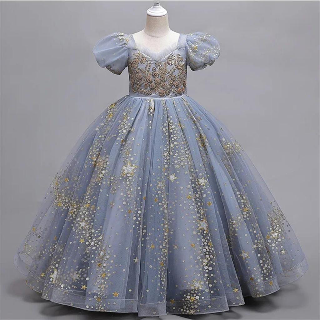 4-13 Year Old Elegant Girl Party Dress Sequin Embroidered Mesh Gorgeous Ball Evening Dress Formal Cocktail Girl Princess Dress