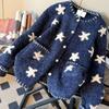 Women Star Patterned Blue Sweater Korean Retro Round Neck Female Coat Autumn Loose Fashion Ladies Single Breasted Cardigan