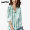 Весенне-осенняя женская рубашка больших размеров в полоску с принтом и пуговицами, свободный топ с длинными рукавами