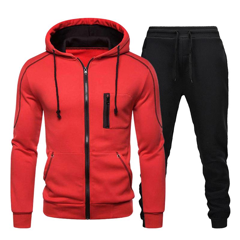 Men's Fall and Winter Warm Sports Suit Long-sleeved Lined Padded Hoodie + Pants 2-piece Set