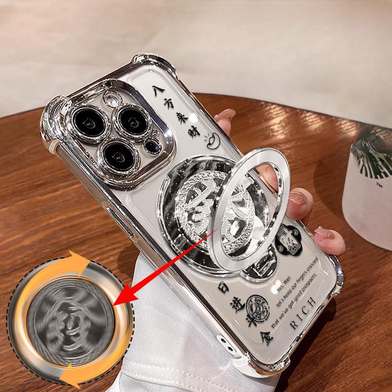 Вращающийся держатель для волос Подходит для чехла для мобильного телефона Apple 16promax 15 Гальванизированный Противоударный 14 Национальный стиль 13 Прозрачный 11 Силиконовый