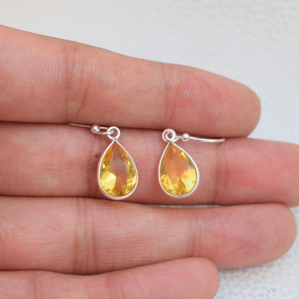 Natural Citrine Earring- Handmade Silver Earring-Teardrop Citrine Earring-925 Sterling Silver Earring-Yellow Stone Earring-Gift for her