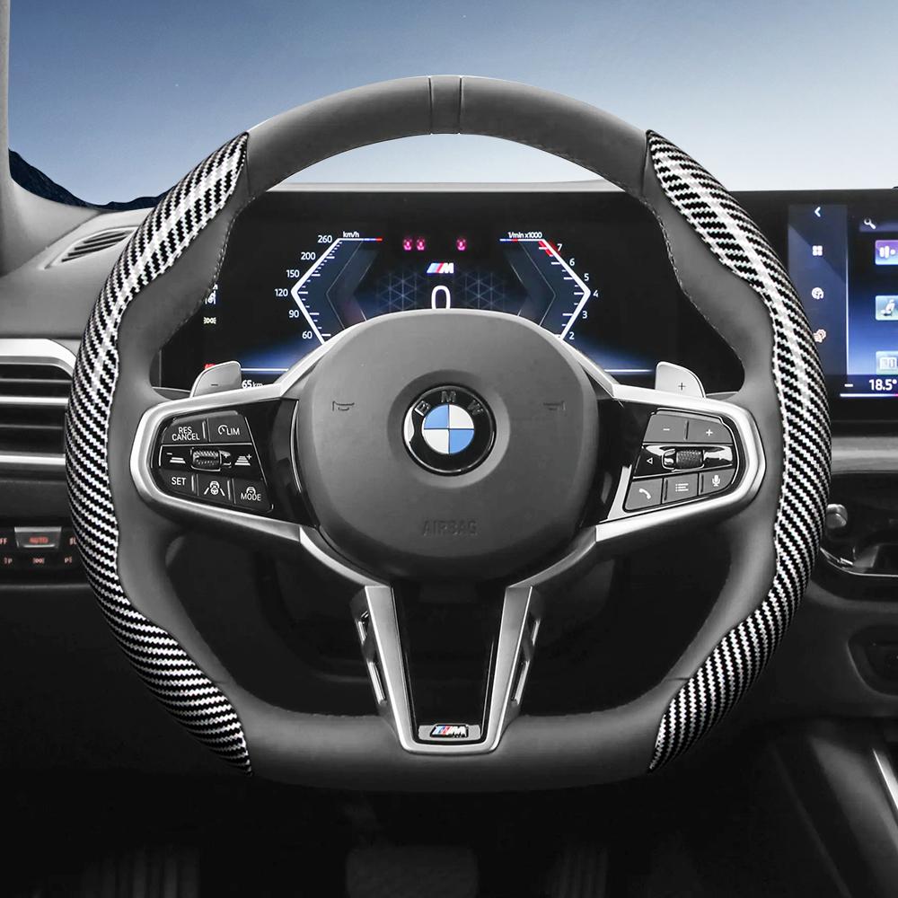 AYCCV1 Carbon fiber texture steering wheel cover for BMW fits X3 3 5 2 4 1 7 8 Series X1 X5 X2 X4 X6 X7 iX i4 i5 i7 Z4 XM iX1 iX2 non slip wear