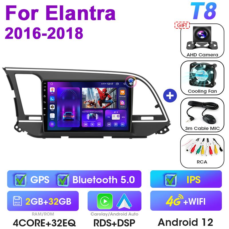 2 Din Android 12 автомобильное радио для Hyundai Elantra 6 2016-2018 мультимедийный видеоплеер GPS 4G Carplay авто стерео DVD QLED головное устройство