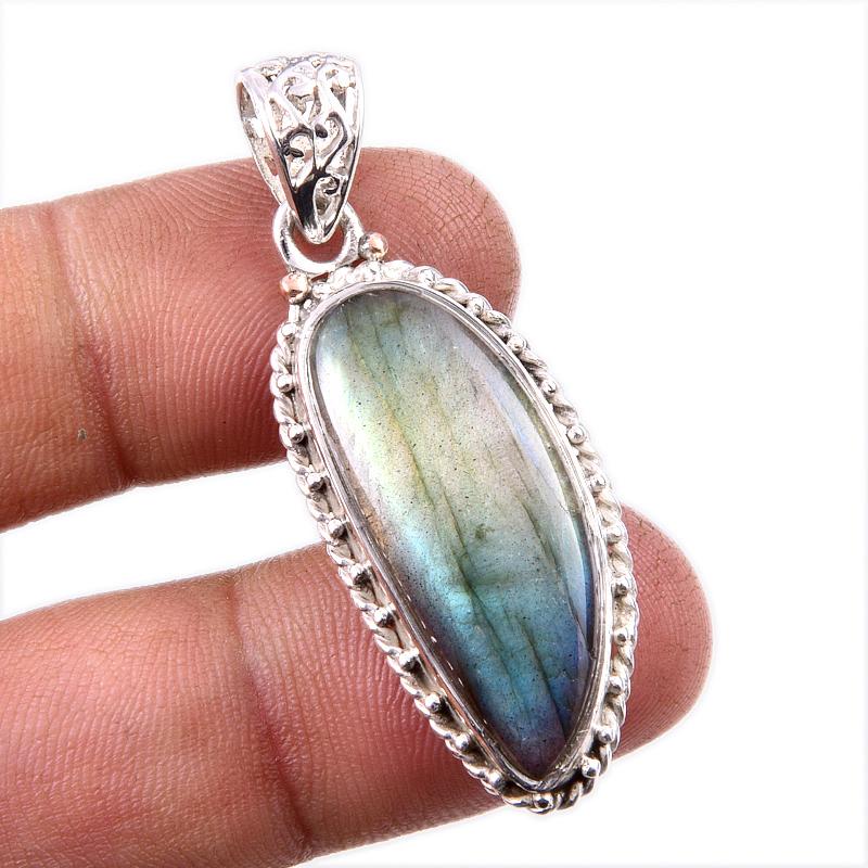 Natural Labradorite Gemstone 925 Solid Sterling Silver Gift Pendant 1.75" k5F19