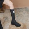 Женские высокие сапоги новая осень и зима средняя голень маленькая толстая подошва внутренняя высота увеличение высокий голенище рыцарские сапоги