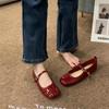 Fashion Flat Shoes for Women 2025 Spring and Autumn Round Toe French Retro Flat  Solid Color Mary Jane Single Shoe Large Size 42 43 44