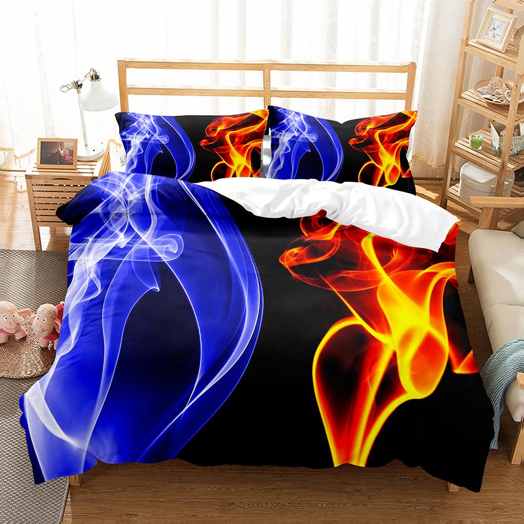 Ice and Fire Pattern Duvet Cover Set Single Double Size Polyester Comforter Cover for Teens Adults Bedding Set with Pillowcase