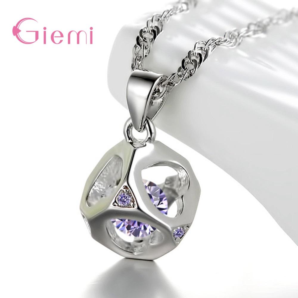 Fashion 925 Sterling Silver Love Heart Zircon Hollow Magic Cube Pendant Necklace For Women Wave Chain 45cm