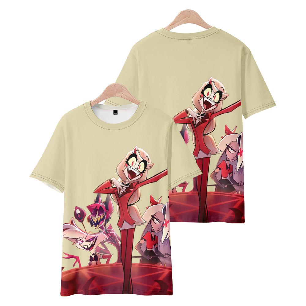 10 цветов Hazbin Hotel аниме женские мужские футболки с мультяшным принтом и круглым вырезом, большие размеры с короткими рукавами, модная мужская одежда, уличная одежда
