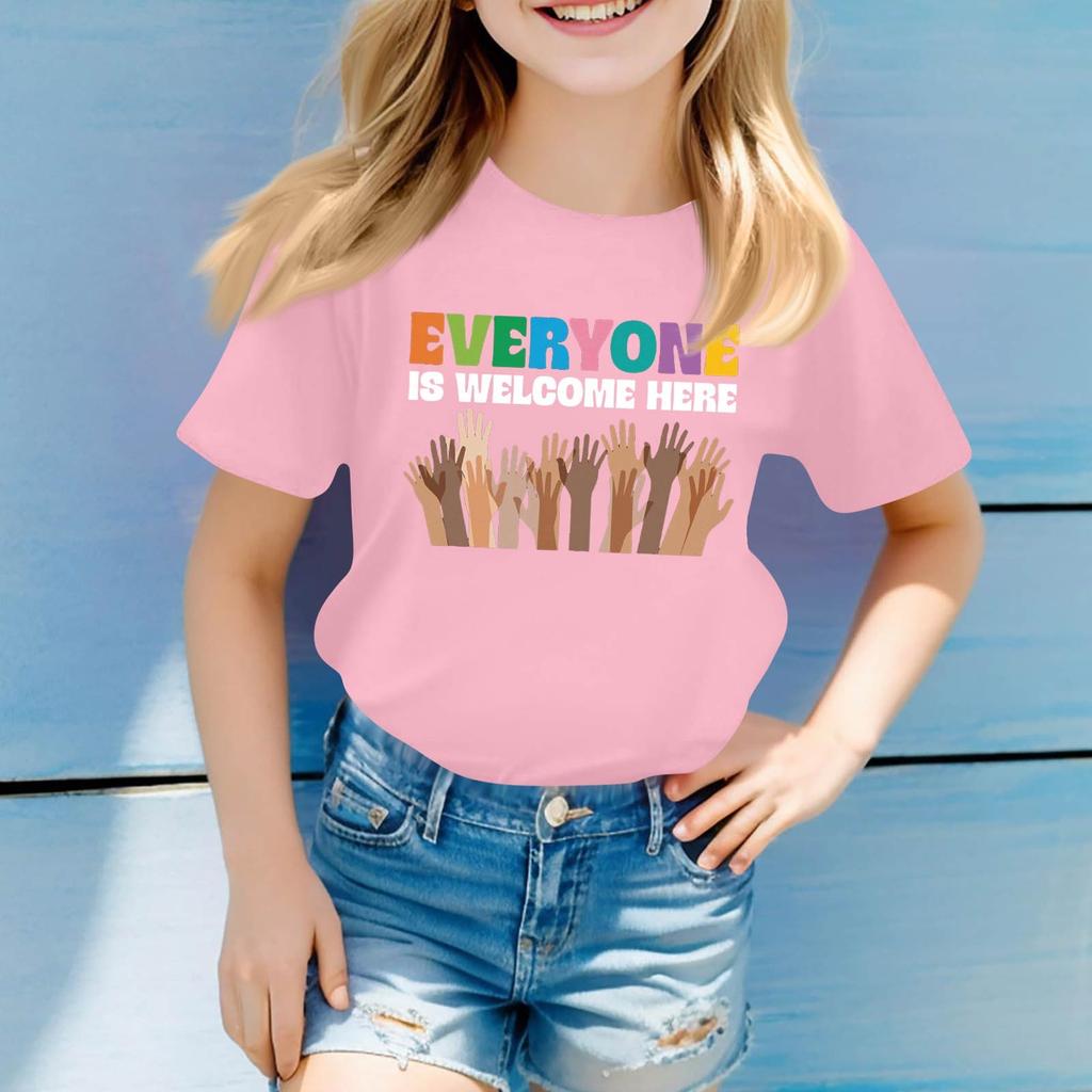 Детский набивной короткий рукав круглый вырез повседневный удобный свободный легкий топ