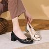Soft Leather Single Shoes Women's Spring and Autumn 2025 New French Grandma Shoes Medium Heel Thick Heel High Heels Square Head Mother Women's Shoes