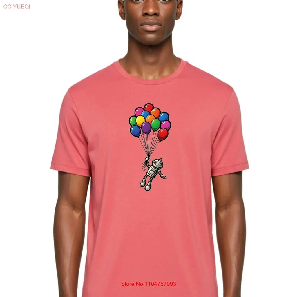 Robot With Balloons 6 Unisexs T Shirt 100 Cotton Casual Summer Wear Vintage Homme Comfortable Versatile Unisex Graphic