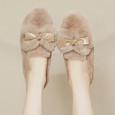 Модные зимние новые туфли на плоской подошве, женская мода, круглая головка, глубокий нос, узел-бабочка, мягкая подошва, нескользящая, удобная шерстяная обувь
