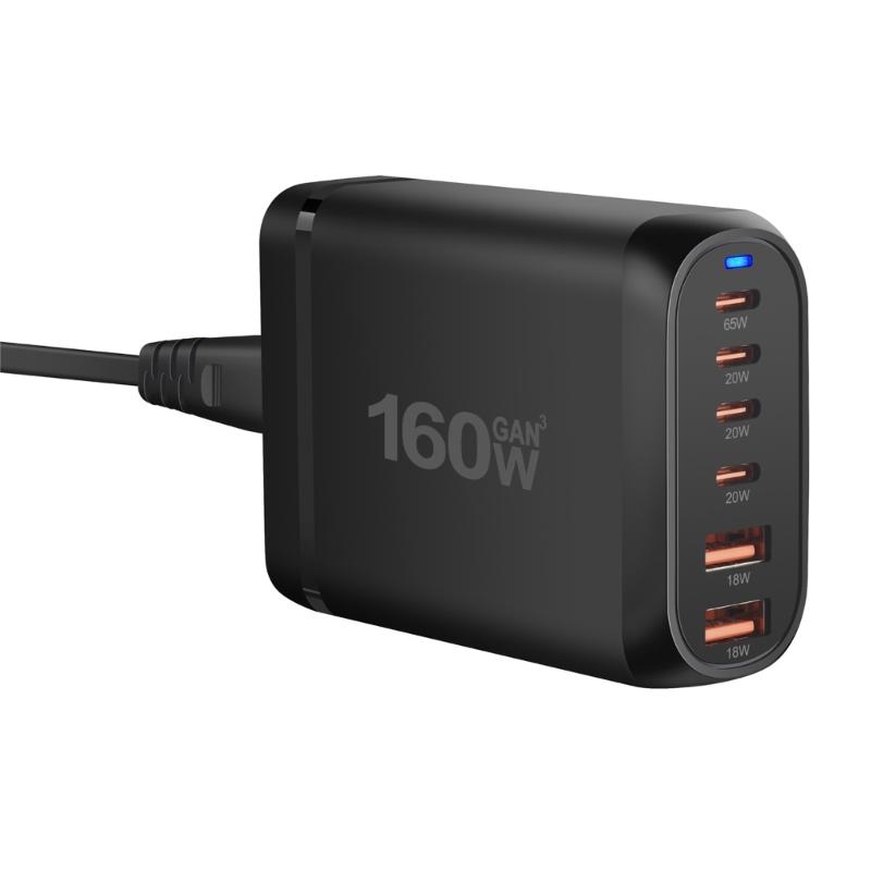 Многопортовая зарядная станция, 160 Вт USB C зарядное устройство с двойным USB и 4 портами Type C, для электронных устройств, для путешествий