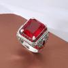 Ретро этнические мужские кольца: Инкрустация красным и зеленым цирконием, корейский стиль моды