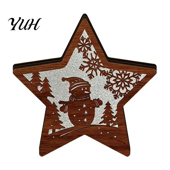 Festive Home Decor 3D Wooden LED Christmas Night Light, Hollow Carved Tabletop Seasonal with Warm Glow, Holiday And Office Decoration Light Lamp