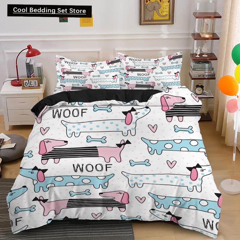 Такса Собака King Queen Пододеяльник Мультфильм Питомец Щенок Постельное белье Колбаса Собака Пододеяльник Милый Животный Полиэстер Одеяло Покрывало