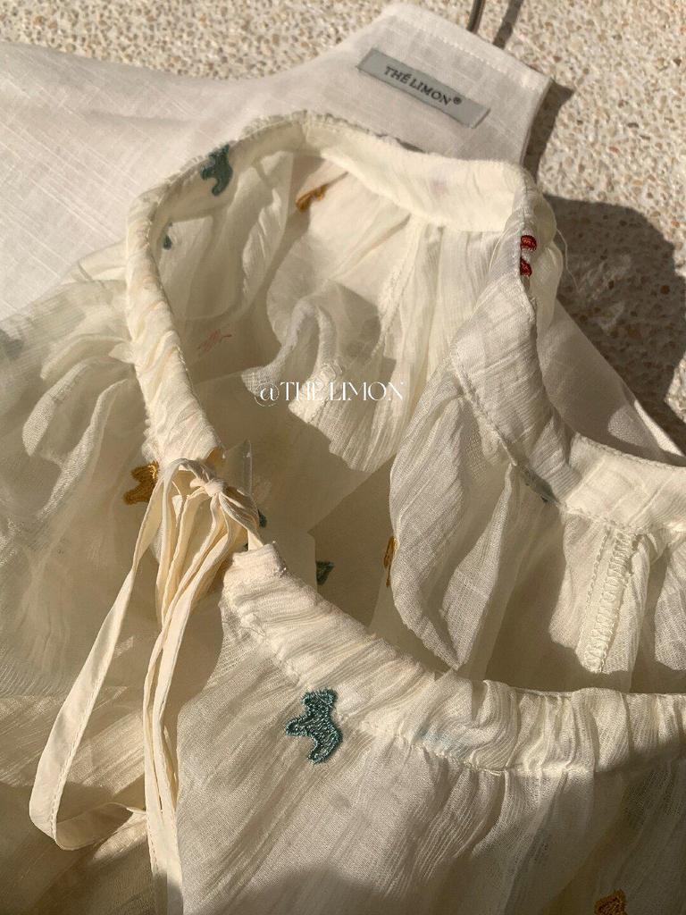 Женская блузка с длинным рукавом, лимонно-зеленая, с цветочной вышивкой – Стройнящий топ на завязках, защита от солнца