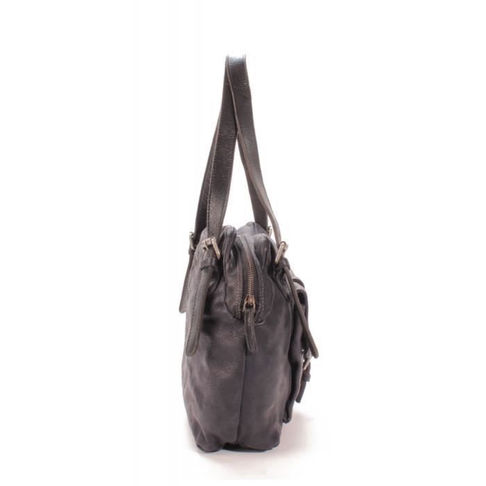 Sac Cabas - LE TEMPS DES CERISES - Sana 1 - Cuir Noir - Fermeture Zippée - Femme