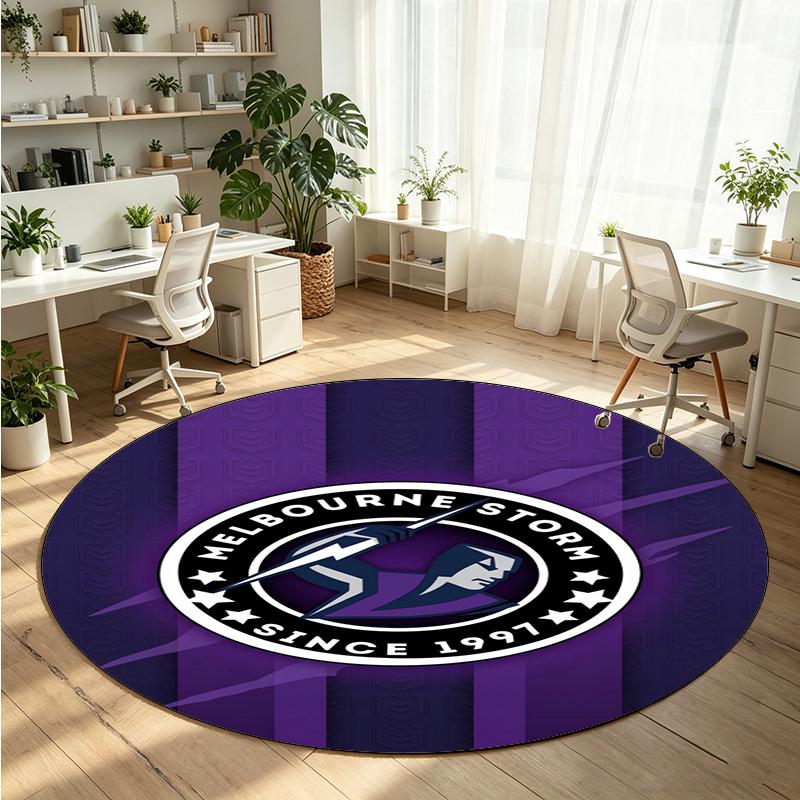 Melbourne Storm Printed Round Crystal Velvet Rug Soft Non Slip Floor Carpet For Bedroom Holiday Gift