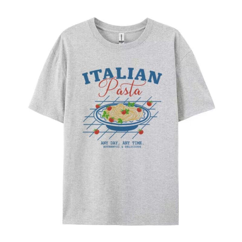 Retro Italian Pasta Graphic Tees Unisex Cute Foodie T Shirt Short Sleeve Y2k Aesthetic Streetwear Tops Female Fashion Clothing