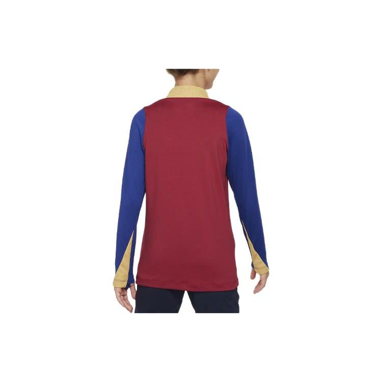 Nike ФК. Футболка для тренировок по футболу Barcelona Strike с принтом букв и цветными блоками, с длинными рукавами, детские топы, благородно-красного цвета FJ5534-621