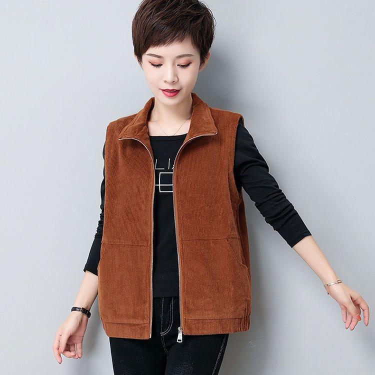 Женские осенние и зимние ветрозащитные теплые жилеты без рукавов, вельветовые жилеты на молнии, офисные жилеты