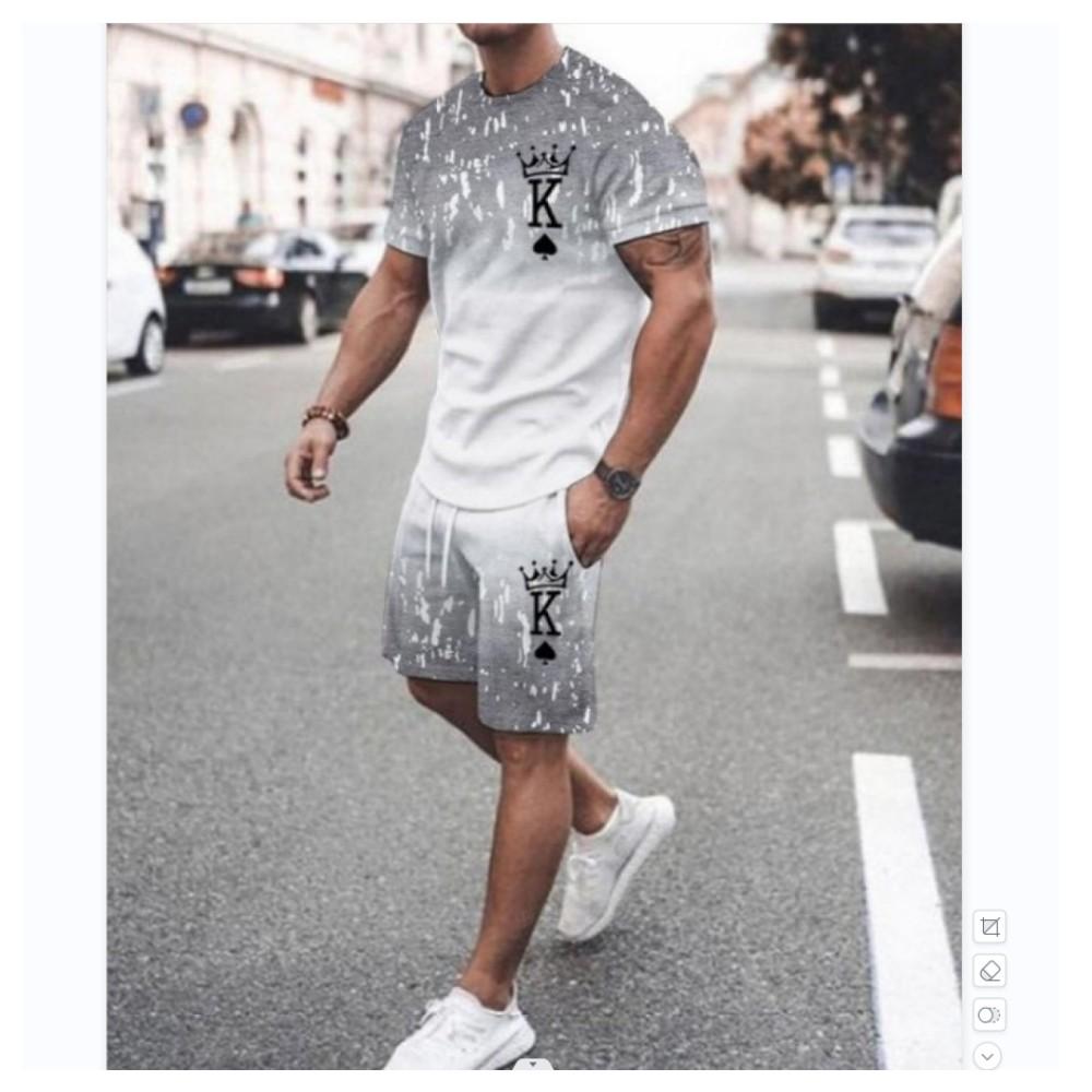 Летний Повседневный Мужской Взрослый Комплект с 3D Принтом Мужская Футболка с Коротким Рукавом Комплект Градиентные Крутые Повседневные Спортивные Шорты Двухпредметный