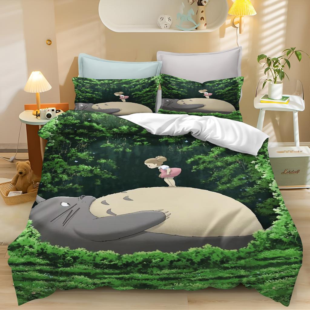 Anime Duvet Cover Pillowcase Bedding Set T-TotoroS Kawaii Adult Boy Girl Bedroom Decoration Children Single Double Large Size