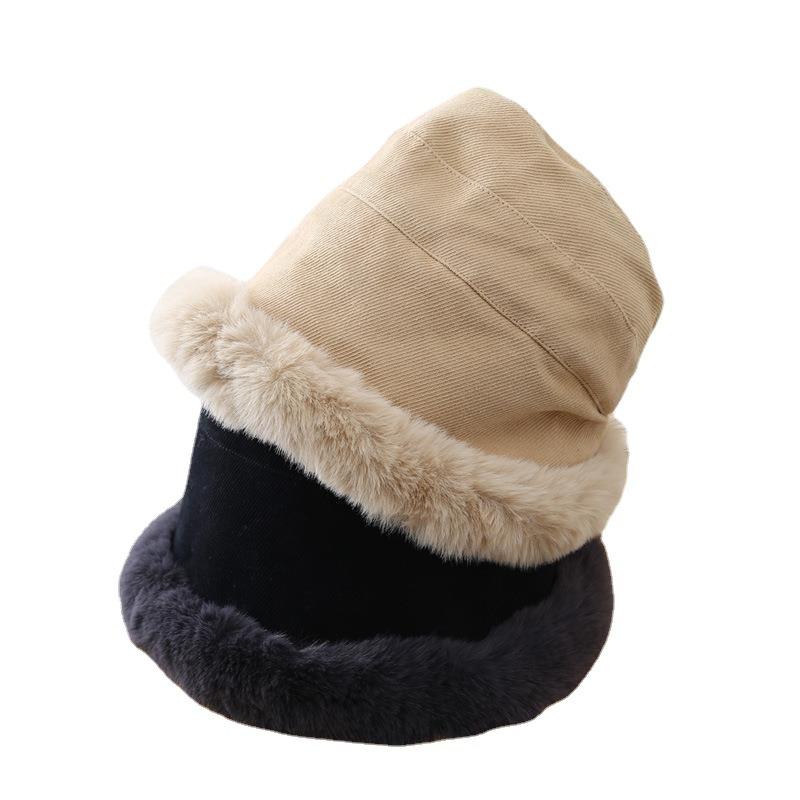 Осенне-зимняя шляпа-панама из искусственного кроличьего меха с загнутыми полями, утолщенная из овечьей шерсти, с широкими полями, модная велосипедная термо-шляпа