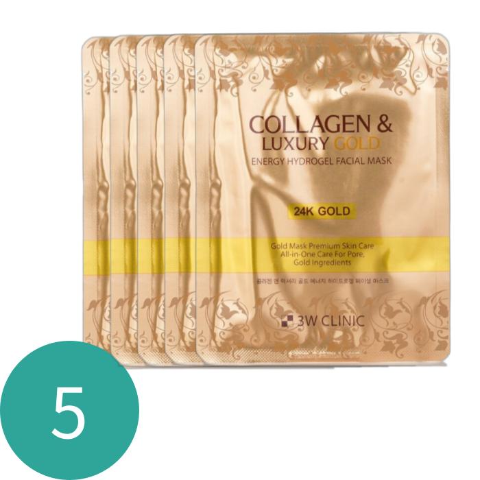 [3W CLINIC] ГИДРОГЕЛЕВАЯ МАСКА ДЛЯ ЛИЦА С КОЛЛАГЕНОМ И ЭНЕРГИЕМ РОСКОШНОГО ЗОЛОТОГО ТИПА