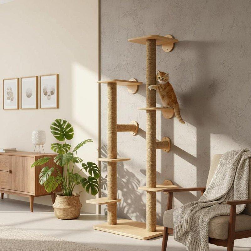 Cat Wall Furniture Set Sturdy Wood Wooden Cat Wall Perch Long-Lasting Material Modern Design for Living Room