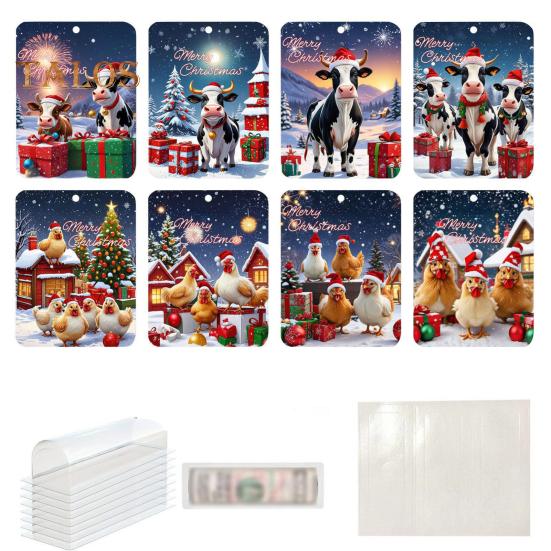 8 шт. рождественские украшения для держателей денег с двухсторонним скотчем, мультяшный узор, дизайн, рождественский декор, подвески