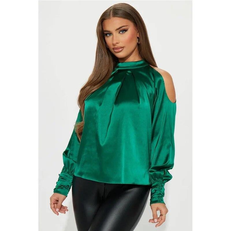 Spring Women Casual Loose Fashion Shirt Satin Shirt Autumn Commuter Hollow Long Sleeve Top Office Ladies Loose Tops Blusas 30473